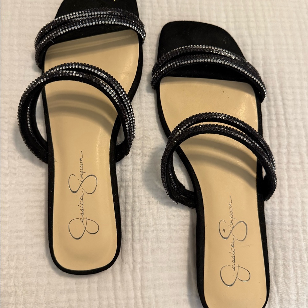 Jessica Simpson Black and Silver Strappy Sandals